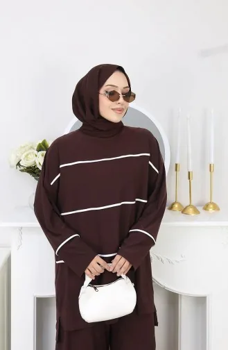 Tweedelige Set Bestaande Uit Een Tuniek En Broek Met Zandkleurige Strepen Model 5800-01 Bruin 5800-01