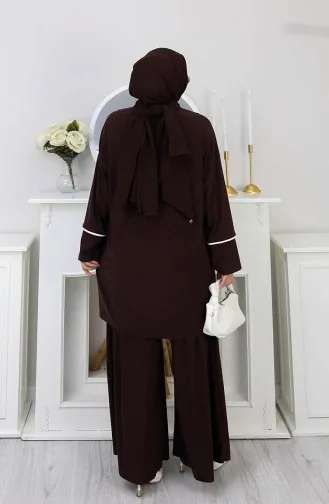 Tweedelige Set Bestaande Uit Een Tuniek En Broek Met Zandkleurige Strepen Model 5800-01 Bruin 5800-01