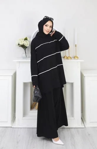 Sandy Çizgili Tunik Pantolon ikili Takım 5800-02 Siyah