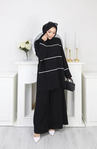 Sandy Çizgili Tunik Pantolon ikili Takım 5800-02 Siyah