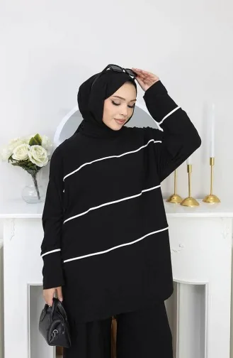 Sandy Çizgili Tunik Pantolon ikili Takım 5800-02 Siyah