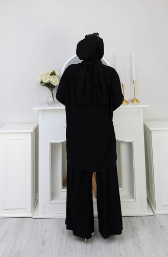 طقم مكون من قطعتين: بلوزة مخططة بلون رملي وبنطال، رقم الموديل 5800-02، اللون أسود 5800-02