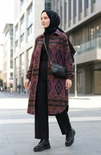 Winterjas Met Etnische Print En Knoopsluiting 2500-01 Paars Terracotta 2500-01