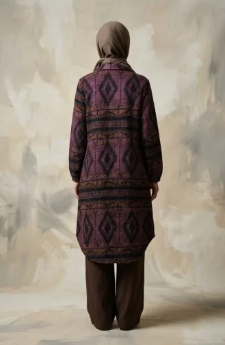 Winterjas Met Etnische Print En Knoopsluiting 2500-01 Paars Terracotta 2500-01