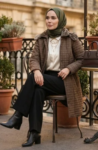 جاكيت مبطن بغطاء رأس بمقاسات كبيرة 6132-04 لون المنك 6132-04