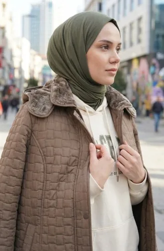 جاكيت مبطن بغطاء رأس بمقاسات كبيرة 6132-04 لون المنك 6132-04