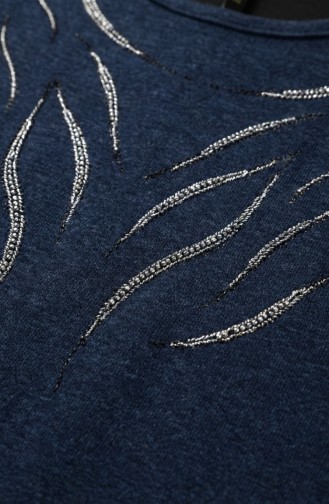 Robe Hijab D`hiver En Maille Imprimée Pierre 2194-01 Bleu Marine 2194-01