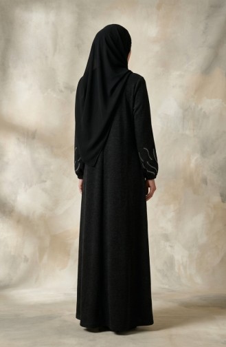 Robe Hijab D`hiver En Maille Imprimée Pierre 2194A-02 Noir 2194A-02