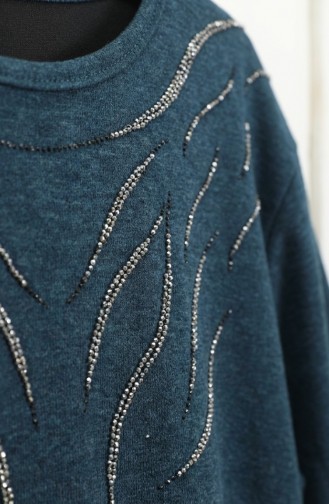 Robe Hijab D`hiver En Maille Imprimée Pierre 2194-02 Pétrole 2194-02