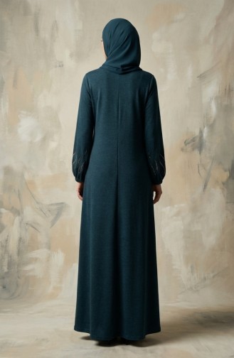 Robe Hijab D`hiver En Maille Imprimée Pierre 2194-02 Pétrole 2194-02