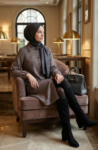 Shirt Collar Button-Down Winter Tunic 2501-01 Terracotta Black 2501-01