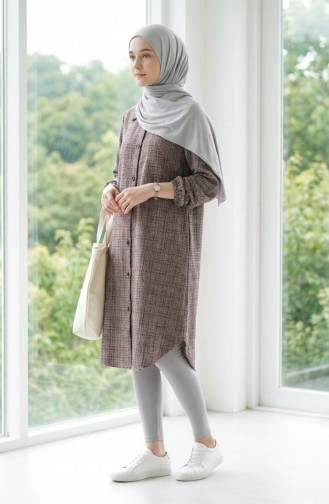 Shirt Collar Button-Down Winter Tunic 2501-01 Terracotta Black 2501-01