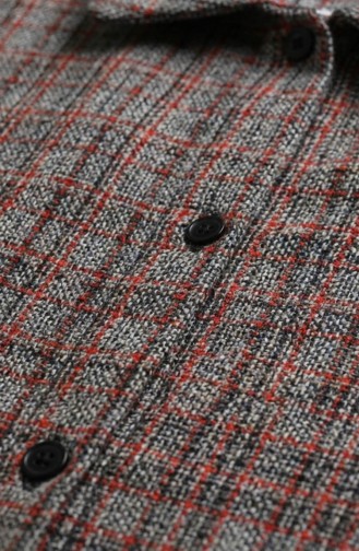 Shirt Collar Button-Down Winter Tunic 2501-01 Terracotta Black 2501-01