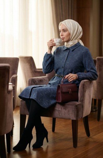 Shirt Collar Button-Down Winter Tunic 2501A-02 Indigo 2501A-02