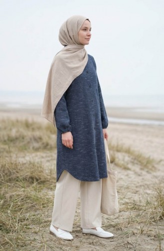 Shirt Collar Button-Down Winter Tunic 2501A-02 Indigo 2501A-02