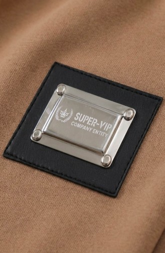 Ensemble Deux Pièces Tunique Et Pantalon à Détail Emblème 0228-01 Café Au Lait 0228-01