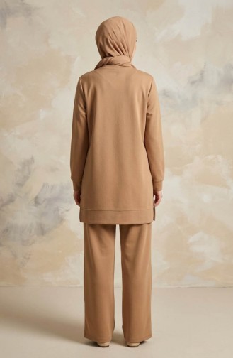 Ensemble Deux Pièces Tunique Et Pantalon à Détail Emblème 0228-01 Café Au Lait 0228-01