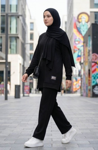 Ensemble Deux Pièces Tunique Et Pantalon Avec Emblème 0228-02 Noir 0228-02