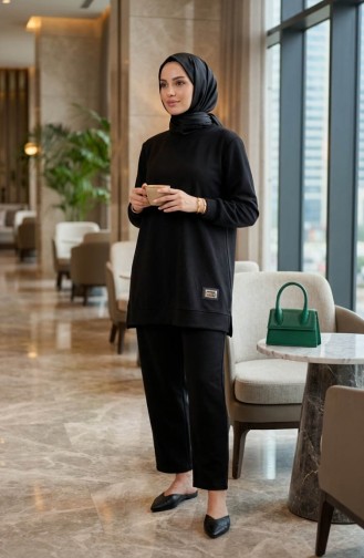 Ensemble Deux Pièces Tunique Et Pantalon Avec Emblème 0228-02 Noir 0228-02