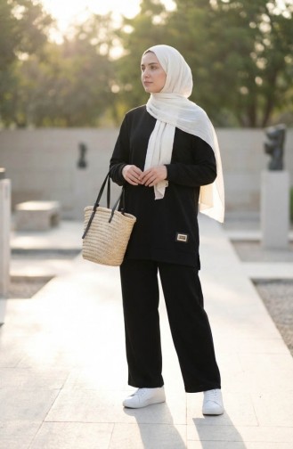 Ensemble Deux Pièces Tunique Et Pantalon Avec Emblème 0228-02 Noir 0228-02