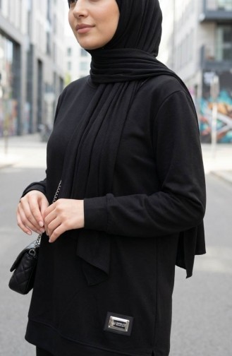 Ensemble Deux Pièces Tunique Et Pantalon Avec Emblème 0228-02 Noir 0228-02