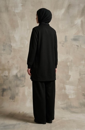 Ensemble Deux Pièces Tunique Et Pantalon Avec Emblème 0228-02 Noir 0228-02