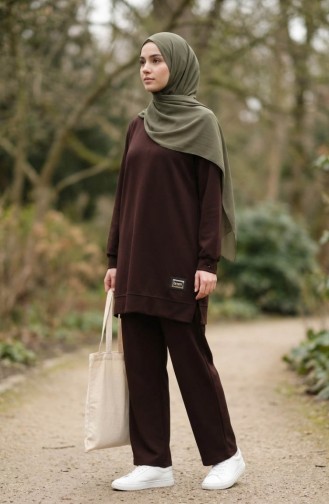 Emblem Detail Tunic And Pants Two-Piece Set 0228-04 Brown 0228-04