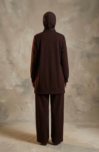 Emblem Detail Tunic And Pants Two-Piece Set 0228-04 Brown 0228-04