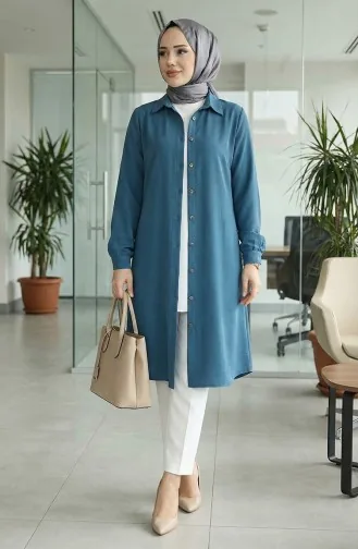 Elastic Sleeve Viscose Tunic 0171-01 Petrol 0171-01