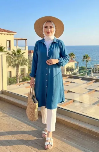 Elastic Sleeve Viscose Tunic 0171-01 Petrol 0171-01