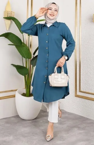 Elastic Sleeve Viscose Tunic 0171-01 Petrol 0171-01