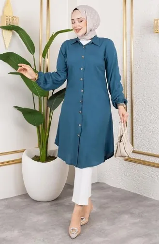 Elastic Sleeve Viscose Tunic 0171-01 Petrol 0171-01