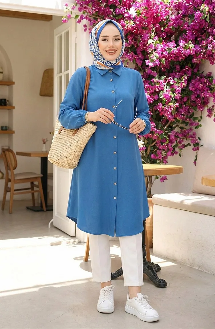 Elastic Sleeve Viscose Tunic 0171-03 Indigo 0171-03
