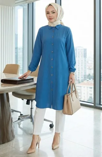 Elastic Sleeve Viscose Tunic 0171-03 Indigo 0171-03