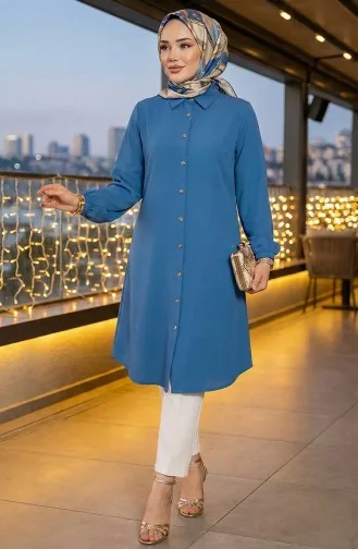 Elastic Sleeve Viscose Tunic 0171-03 Indigo 0171-03