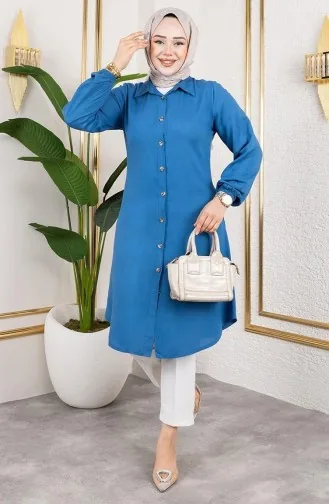 Elastic Sleeve Viscose Tunic 0171-03 Indigo 0171-03