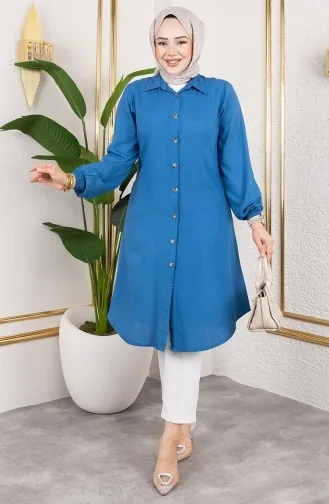 Elastic Sleeve Viscose Tunic 0171-03 Indigo 0171-03