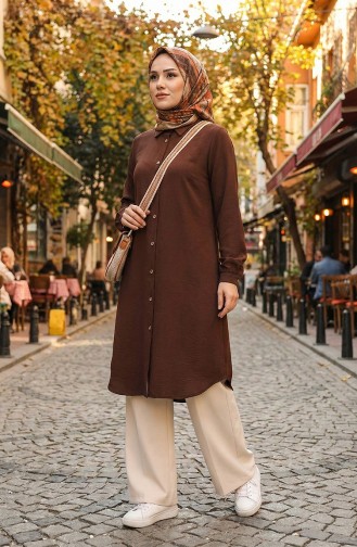 Tunique En Viscose à Manches élastiques 0171-04 Marron 0171-04