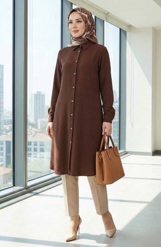 Tunique En Viscose à Manches élastiques 0171-04 Marron 0171-04
