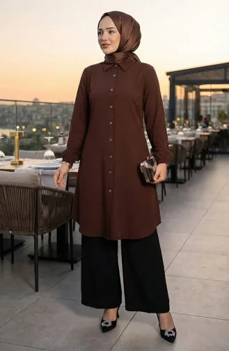 Tunique En Viscose à Manches élastiques 0171-04 Marron 0171-04