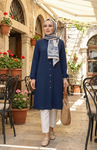 Elastic Sleeve Viscose Tunic 0171-05 Navy Blue 0171-05