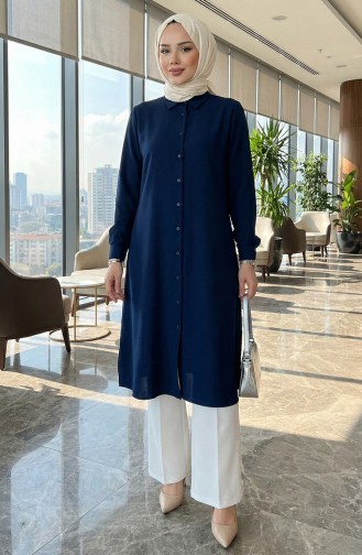 Elastic Sleeve Viscose Tunic 0171-05 Navy Blue 0171-05