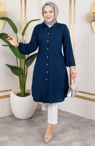 Elastic Sleeve Viscose Tunic 0171-05 Navy Blue 0171-05