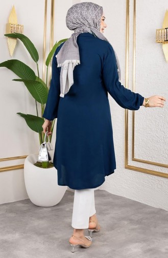 Elastic Sleeve Viscose Tunic 0171-05 Navy Blue 0171-05