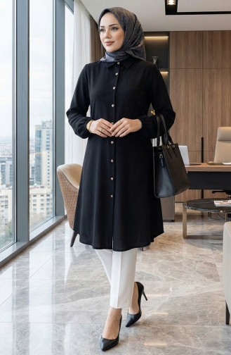 تونيك فيسكوز بأكمام مرنة 0171-07 أسود 0171-07