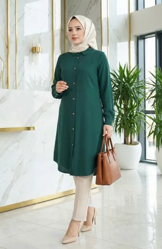 Tunique En Viscose à Manches élastiques 0171-09 Vert émeraude 0171-09