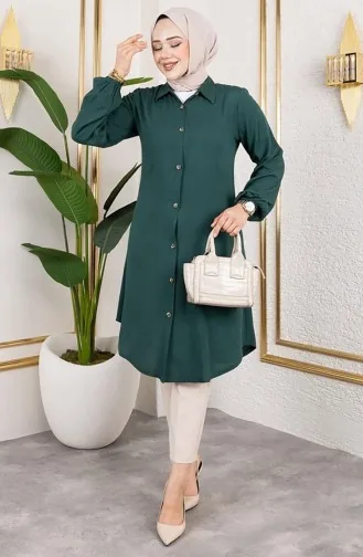Tunique En Viscose à Manches élastiques 0171-09 Vert émeraude 0171-09