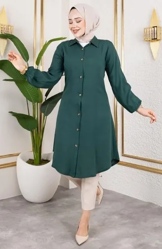 Tunique En Viscose à Manches élastiques 0171-09 Vert émeraude 0171-09