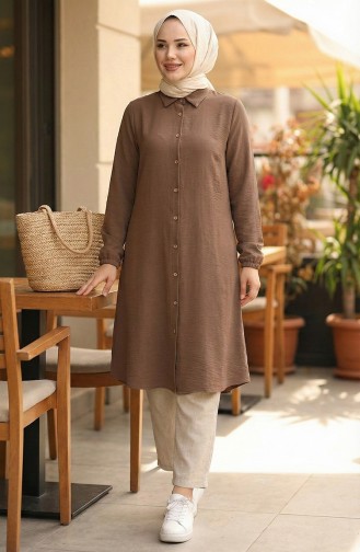 تونيك فيسكوز بأكمام مرنة 0171-12 لون القهوة بالحليب 0171-12