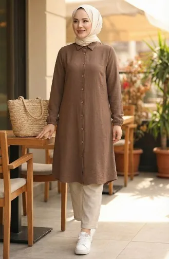 Kolu Lastikli Viskon Tunik 0171-12 Sütlü Kahve